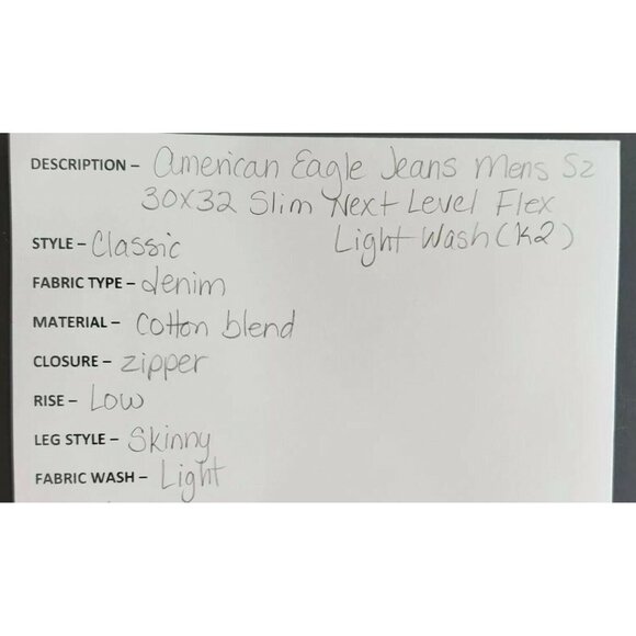 American Eagle Jeans Men's Size 30/32 Slim Next Level Flex Light Wash - Picture 7 of 7